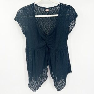 French Twist Sheer Lace Top Womens Size L Whimsigoth Dark Y2K‎ Peplum Blouse